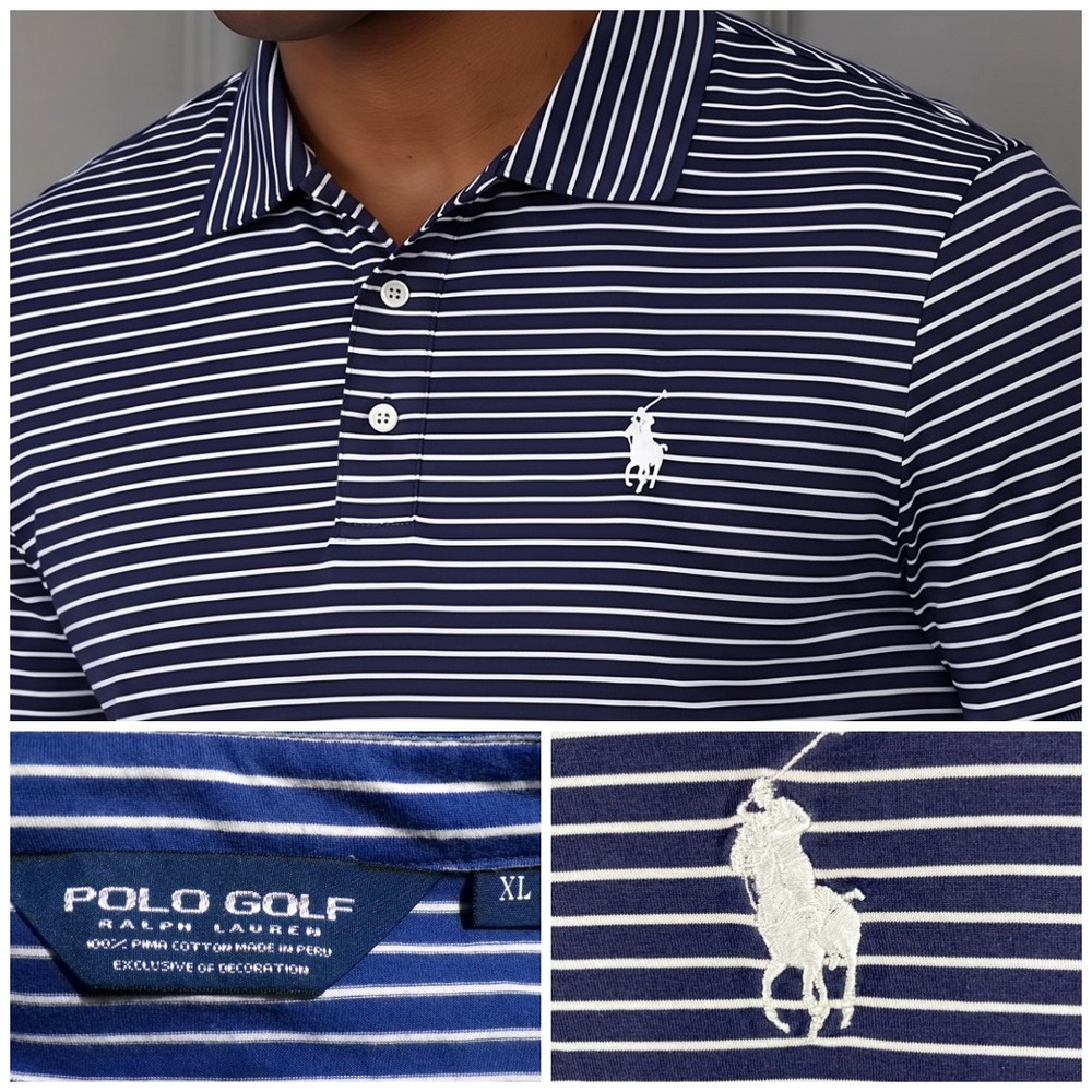 vtg 90's Polo Golf Ralph Lauren polo Shirt XL Blue White Stripe Big White Pony